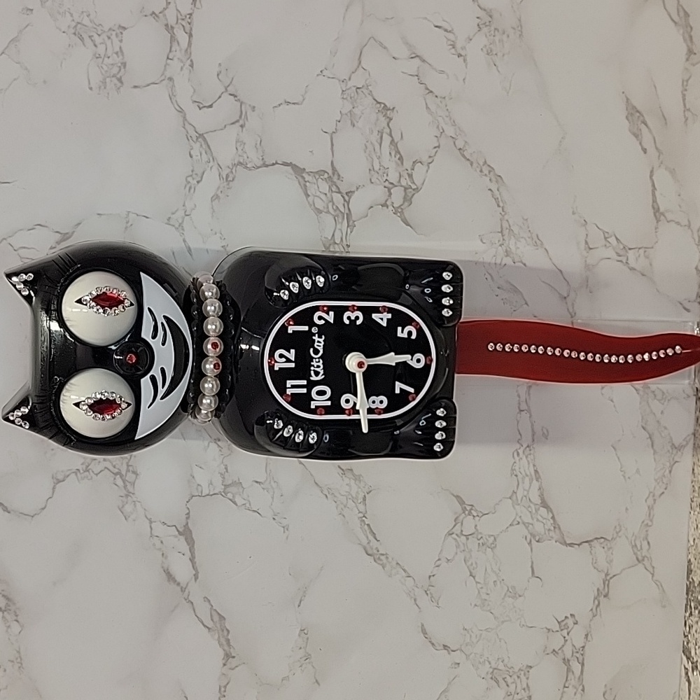 Black Jeweled Lady Kit-Cat Klock clock with red tail SUPER RARE - Picture 3 of 12
